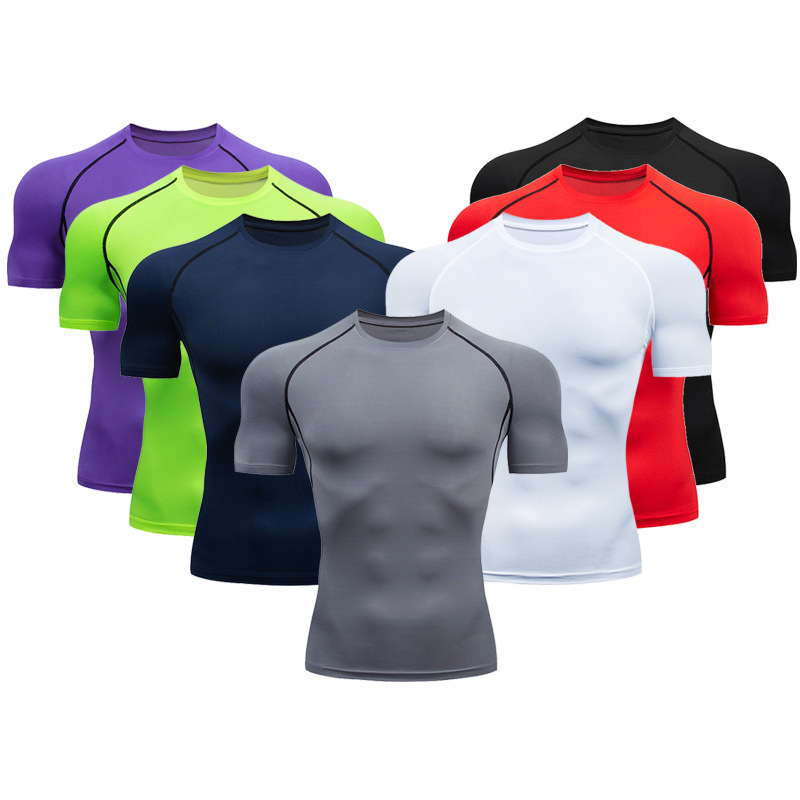 T-shirt de sport ajusté à manches courtes pour hommes, vêtements minces, hautement élastiques, respirants et à séchage rapide, vêtements de basket-ball, hauts de fitness pour entraînement sur piste et sur le terrain