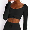 Sports personnalisés pour femmes Running Yoga Workout à manches longues athlétique col en V Sexy Tops