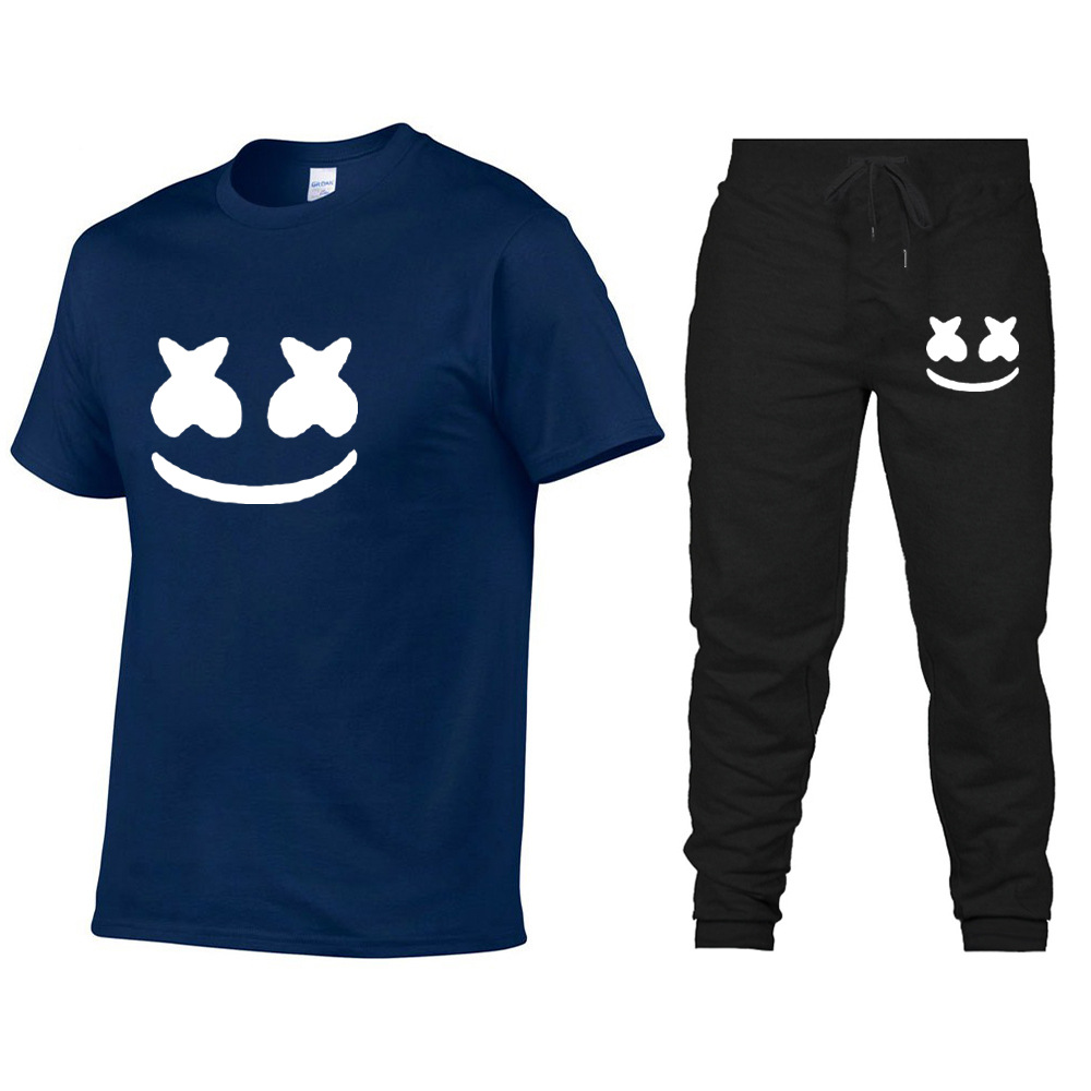Cotton Candy Face Print Tendance transfrontalière T-shirt à manches courtes Costume pour hommes + Pantalon de sport