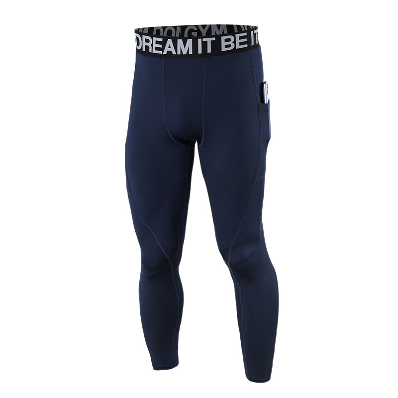 Leggings pour hommes Pantalons d'entraînement de course à pied pour hommes Leggings à poches latérales extensibles à séchage rapide et respirants transfrontaliers